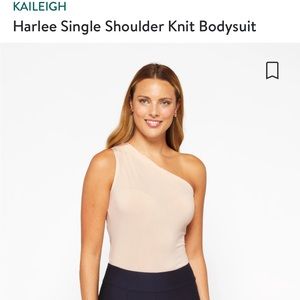 Kaileigh Light Pink Tan Beige Harlee Single Shoulder Knit Bodysuit, XL